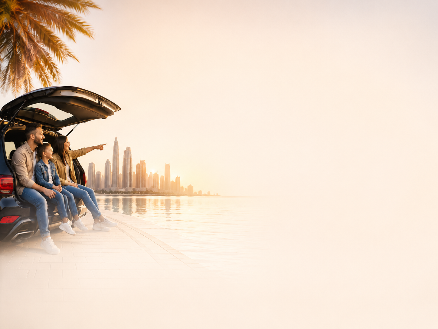 Family sitting at the back of a car in Dubai