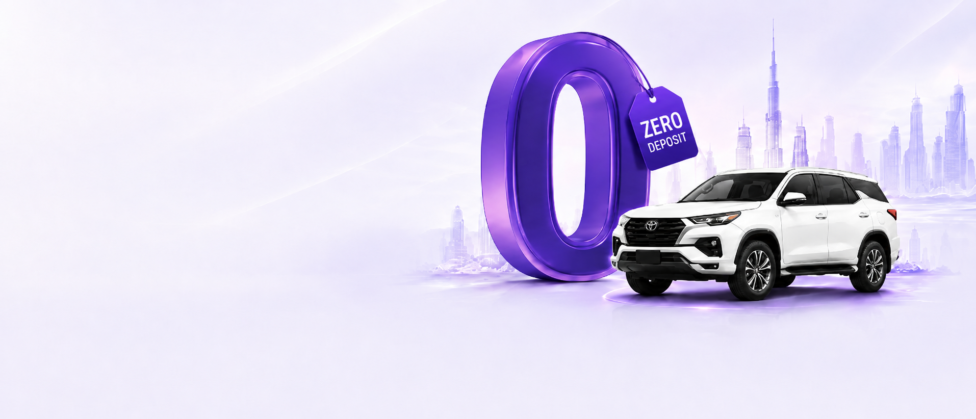 Zero deposit car rental concept with a white SUV